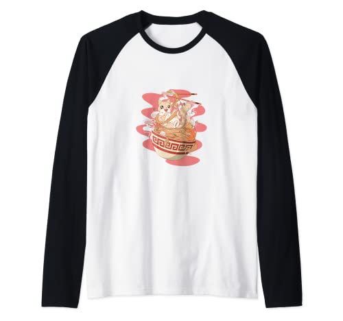 Divertida camiseta de dibujos animados de gato en un recipiente para pasta, diseño de gato Camiseta Manga Raglan
