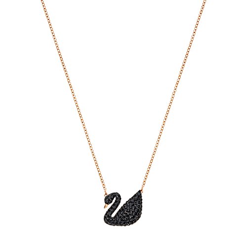Swarovski Collar con Colgante de Cisne Iconic Swan para Mujer, con Cristales Negros, Baño Tono Oro Rosa, Colección Iconic Swan de Swarovski