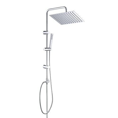 Görbach Columna de Ducha sin Grifo Set Ducha de Altura Ajustable Acero Inoxidable Sin Thermostato Monomando con Alcachofa Cabezal Ducha Lluvia en INOXI 30x30cm.