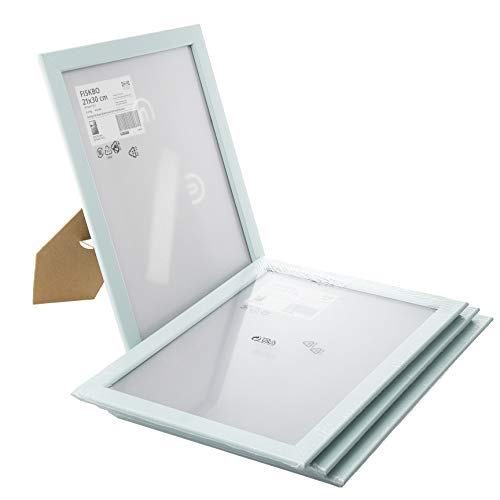 Ikea FISKBO 804.647.17 Marco de fotos tamaño A4, 21 x 30 cm, color azul claro/turquesa, tablero de fibra y plástico, 804.647.17, ideal para certificados, juego de 4