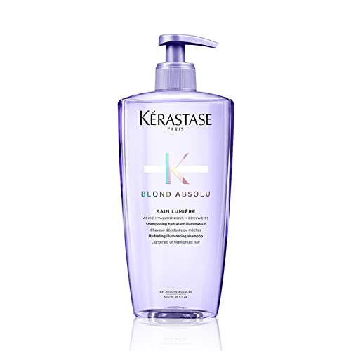Kérastase | Blond Absolu, Champú Hidratante Iluminador, Para Pelo Sensibilizado, Decolorado, Con Mechas y Grises, Con Ácido Hialurónico, Bain Lumière, 500 ml