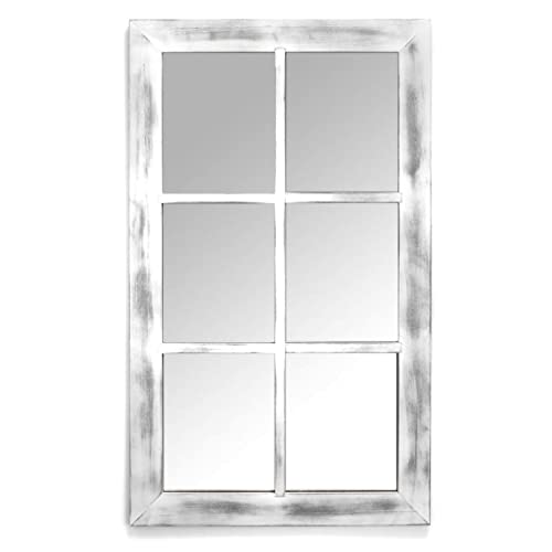 CIAL LAMA Espejo Marco Ventana Blanco decapado, Madera/Cristal, 60x100 cm