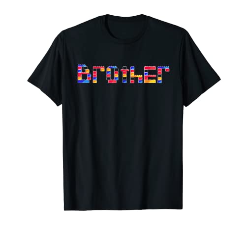 Dibujo a mano divertido constructor de ladrillos de bloque de hermano grande o pequeño Camiseta