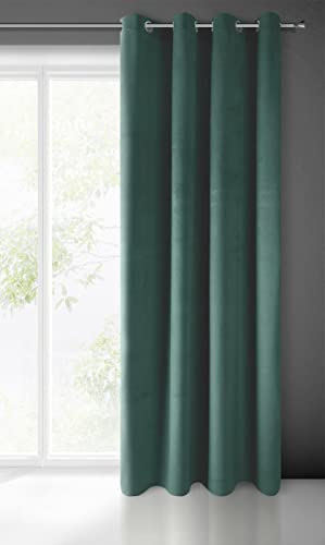 Eurofirany Pierre Terciopelo con Ojales-1 Pz. Cortina Termicas Aislantes Visillo de Ventana Opaca para Dormitorio Salón Privacidad, 215 g/m Tela Metal, Turquesa Oscura, 140x250 cm