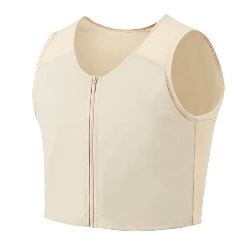 Idtswch FTM - Sujetador con cremallera para pecho, color carne, XL