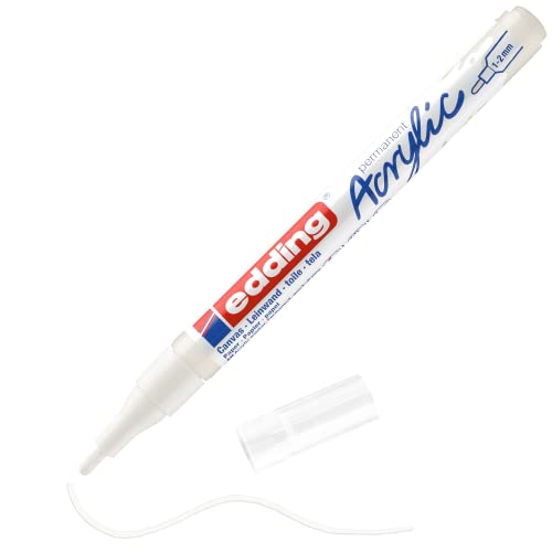 edding 5300 marcador acrílico de trazo fino - blanco - 1 rotulador acrílico resistente al agua - punta redonda 1-2 mm - pintura acrílica para lienzo, papel kraft, madera y piedra