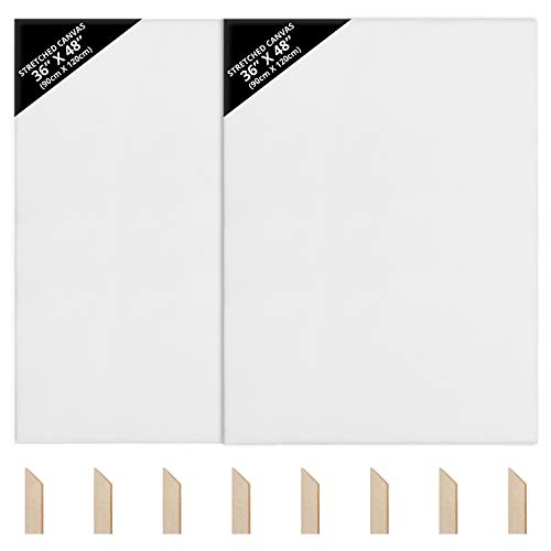 Kurtzy Lienzos para Pintar en Blanco (Pack de 2) - 90 x 120 cm – Set Lienzo Blanco Muy Grande Preestirado con Cuñas de Madera - Lienzos Óleo y Acrílico - Lienzos para Pintar, Bocetos y Dibujos