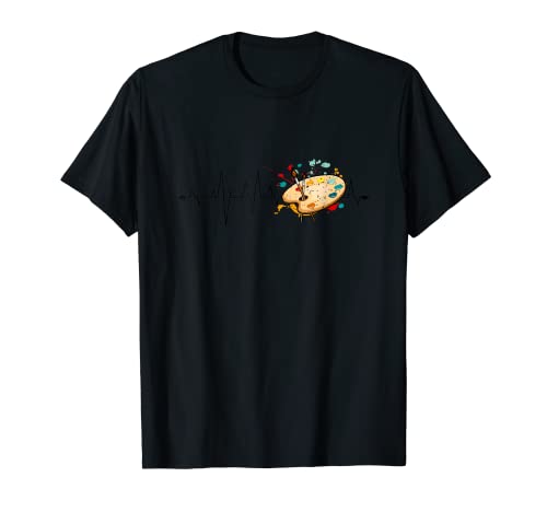 Paleta de pinceles de pintura con latido del corazón divertido artista pintor dibujo Camiseta