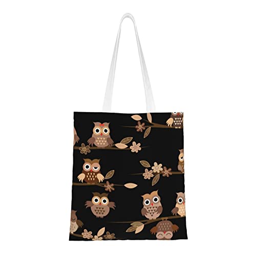Bolsa de compras reutilizable con estampado de ladrillos amarillos, bolsa de mano lavable, bolsa de hombro para mujer, Lindos búhos de dibujos animados marrones, Talla única