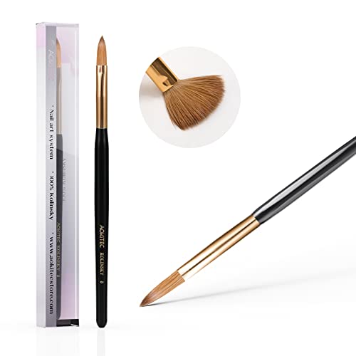Pincel de Uñas Acrílico de Pelo de Marta 100% Kolinsky Brocha de Madera para Esmalte de Decoración de Uñas y Manicura Herramienta de Pedicura Profesional con Cabezal Redondo (#8)