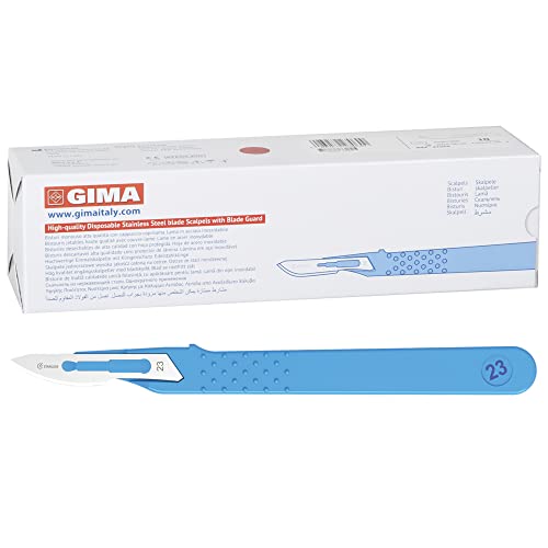 Gima - Bisturí en Acero Inoxidable, Mango en ABS, Estéril y Desechable, Estándar, Tamaño n. 23, 10 bisturís empaquetados individualmente.
