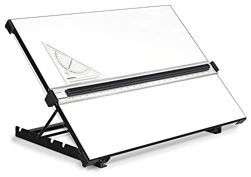 Liquidraw Tablero de dibujo A2, movimiento paralelo, modelo de mesa con 5 ángulos de trabajo ajustables, incluye clips de tablero de dibujo y juego cuadrado, TTM02, blanco