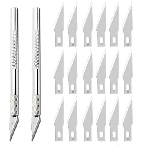 MenYiYDS Cuter Manualidades Precision con 2 Mangos y 40 Cuchillas de Recambio Cutter Modelismo Profesional de Acero Inoxidable, Cuchillo Artesanal para Cortar y Tallar
