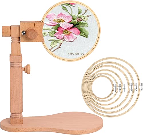 Soporte de Punto de Cruz de Madera con Bastidor para Bordar, Soporte de Costura Madera Ajustable de Alta y Ángulo, Soporte de Aro Bordado para Mesa con Bastidor Punto Cruz Poweka