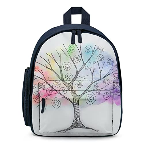 Mochilas Infantiles Sencillas para Niños Niñas Bolso de Escuela para Primaria Guarderia la Vuelta al Cole Árbol de Acuarela