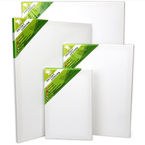 H&S Lienzos en Blanco para Pintar Acrilico y Óleo - Set de 4 - Lienzo Tela Blanca de Algodón en un Robusto Marco de Madera de Pino - 20x30cm, 30x40cm, 40x50cm y 50x60cm