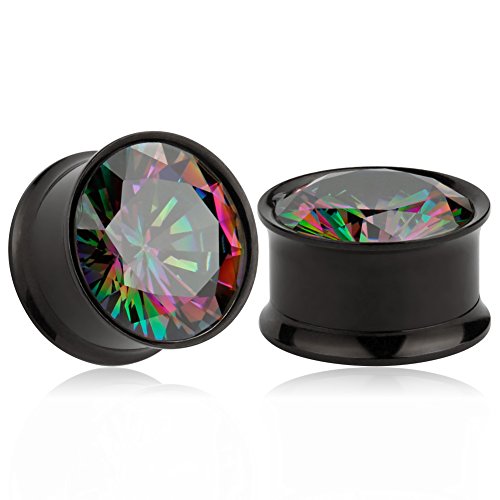 KUBOOZ (1 Par Verano Color-Zircon Tapones para los Oídos en Acero Inoxidable Túneles Calibradores Piercings de Camilla