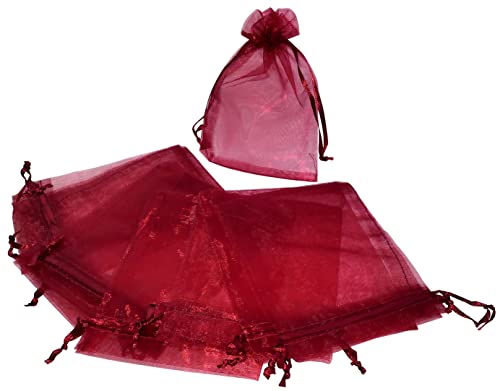 AERZETIX - C53864 - Juego de 10 bolsitas para joyas/bolsas en organza transparente de regalo/joyería 100x120mm - cierre con cordón de sujeción - color burdeos