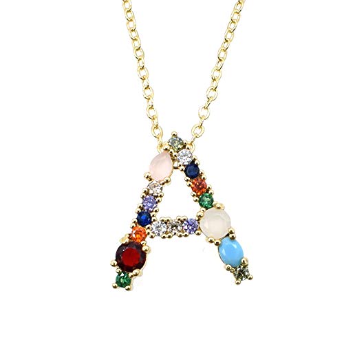 BDM Colgante para Mujer con la Letra A, Collar Brillante de Cristal y Perlas de Ojo de Gato, Cadena Color Oro de Acero Inoxidable, Llamativo a la par Que Elegante.