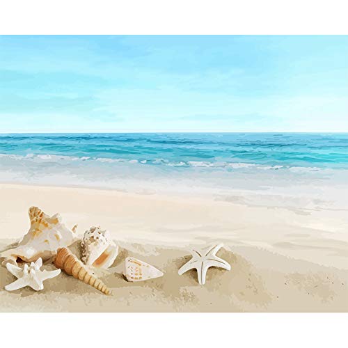 Pintura al óleo por números Kits para adultos, pintado a mano para principiantes, dormitorios, sala de estar para niños, decoración del hogar de arte playa concha estrella de mar paisaje marino