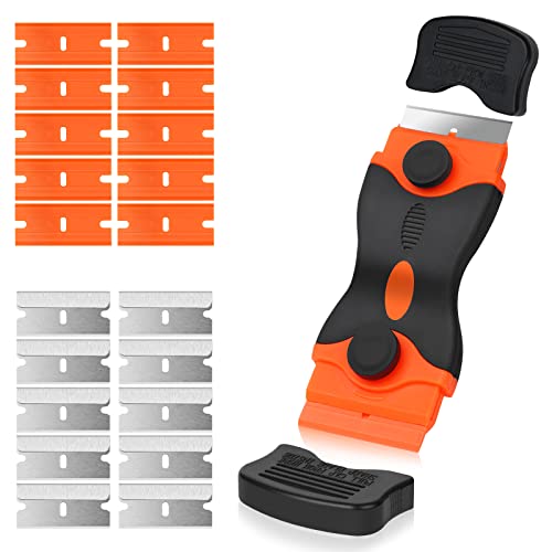 Flintronic Rascador, Rasqueta para Vitrocerámica Multiusos, Incluye 20 Cuchillas de Repuesto para Rascar Etiquetas, Adhesivos, Calcomanías, Sellos o Pintura en Vidrio.