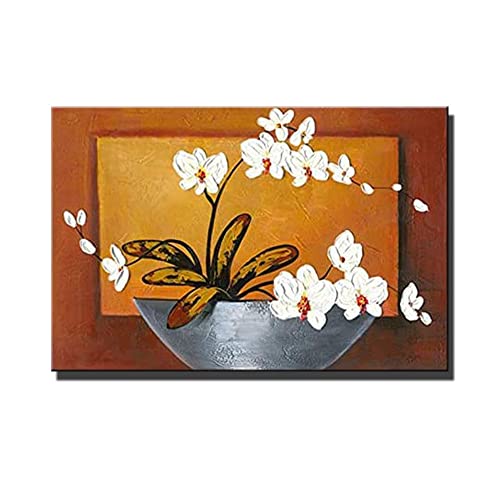 Still Life Wall Artwork Para El Hogar-Abstract White Plum Bloom Pintura Al Óleo Sobre Lienzo,100% Flores Pintadas A Mano Texturizado Lienzo Moderno Arte De Pared Para Sala De Estar Decoración Para E