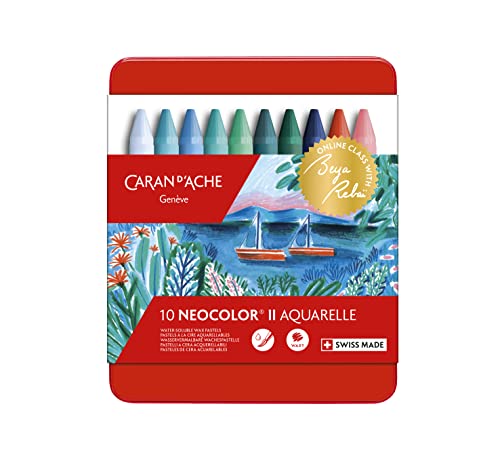Caran d'Ache d'Ache - Estuche para lápices de colores (10 pasteles, Neocolor II, tonos fríos, edición limitada Beya Rebaï + curso online (7500.510)