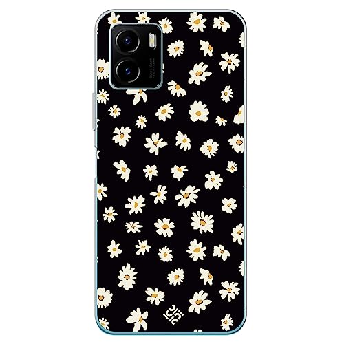 Movilshop Funda para [ Vivo Y15s ] Dibujo Botánico [ Margaritas en Fondo Negro ] de Silicona Flexible Transparente Carcasa Case Cover Gel para Smartphone.