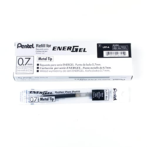 Caja de 12 X Pentel Energel 0.7mm Recambio Punta Metálica LR7 - para Energel XM, BL77/BL57/BL37 - de Tinta Negra