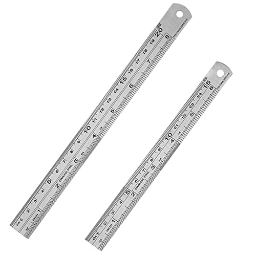 Regla Acero,Reglas Metalicas,Regla Recta,Regla Acero Inoxidable,Recta Regla Metal Reglas Acero Inoxidable Doble Lateral Regla de 15cm 20cm para Medir, Escuelas, Oficinas, Edificios,2PCS