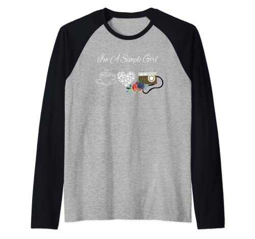 Soy una chica sencilla perros café fotografía acuarela flores Camiseta Manga Raglan