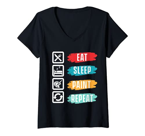 Mujer Comer sueño pintura pintor paleta colores dibujo decoración Camiseta Cuello V