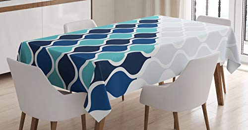 ABAKUHAUS Resumen Mantele, Rayas onduladas Espirales, Resistente al Agua Lavable Colores No Destiñen Personalizado, 140 x 200 cm, Azul Turquesa Oscuro