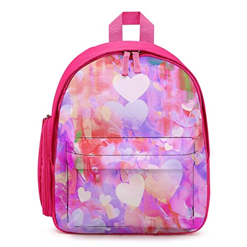 Mochila Infantil Sencilla Bolsas Escolares Pequeñas Bolsa Escuela Estampada para Jardín de Infancia Primaria Corazón de Acuarela