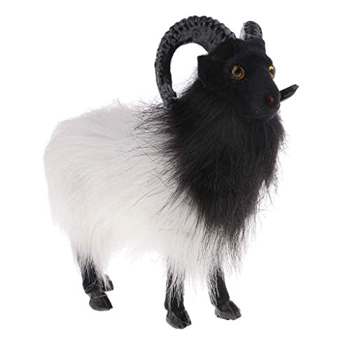 Tenlacum 20x7x19cm negro y blanco cabra estatuilla animales ovejas Minatures Collectibles, mascota china afortunada animal zodíaco ovejas cordero cabra estatua juguetes de peluche blanco