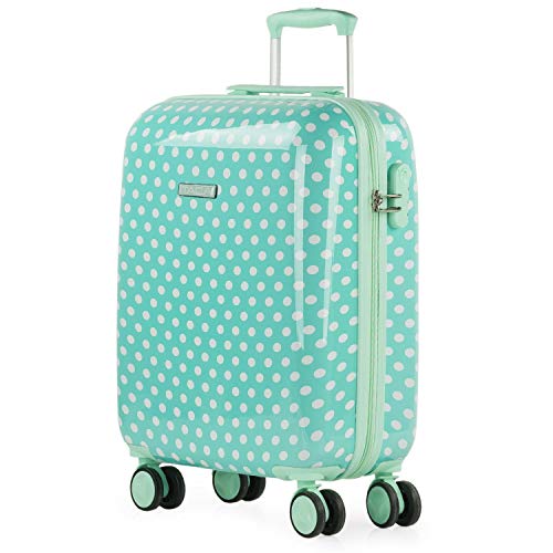 ITACA - Maletas de Viaje Cabina - Maleta Cabina Niña 55x40x20 - Maleta Niña de Cabina con 4 Ruedas - Trolley Infantil de Mano - Maletas de Viaje Infantiles con Candado 702450, Topos Menta