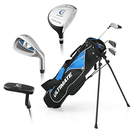 COSTWAY Set de Palos de Golf para Niños 8-10/11-13 Años, Incluye Madera Fairway 3, Hierros 7 y 9, Putter, Cubrepalo, Bolsa de Golf, Niños y Niñas (Amarillo/Azul) (8-10 Años)