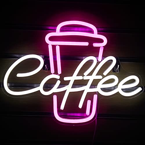 Café Luces de neón LED Palabra Letreros de Neón para pared Taza de Café Letrero de Barra de Neón Rosa Blanco LED Arte de pared para Decoración de Café Cerveza Bar Club Restaurante Dormitorio Fiesta