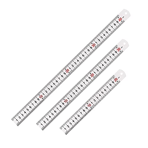 Hwtcjx Regla Recta, reglas metalicas, 3 piezas Regla Oficina, Hecho de acero inoxidable duradero, tiene dos escalas en pulgadas y centímetros, para ingeniería, enseñanza (20cm, 30cm, 40cm).