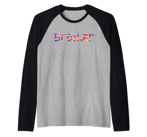 Dibujo a mano divertido constructor de ladrillos de bloque de hermano grande o pequeño Camiseta Manga Raglan