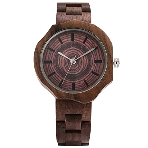 Hecho a Mano Diseño de esfera de forma irregular Retro Anillos de árbol Rueda Círculo Cuarzo Reloj de madera Pulsera de madera Reloj de pulsera analógica Regalos de Boda ( Color : Tree Rings Dial )