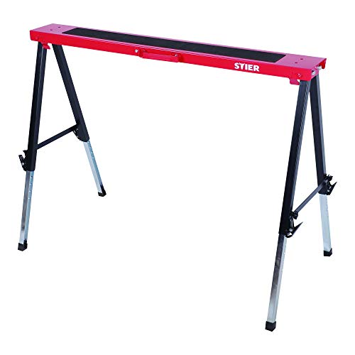Caballete de trabajo plegable STIER, capacidad de carga 150 kg, caballete de taller con superficie antideslizante, caballete de apoyo plegable y con un asa práctica, regulable en altura entre 64 y