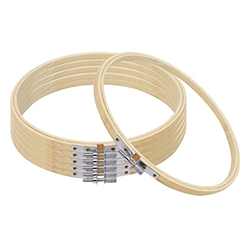 Curtzy Bastidor para Bordar Madera de Bambú (Pack de 6) - 30 cm Bastidores para Bordados Redondos Ajustables - Set Bastidor Punto de Cruz, Manualidades y Costura