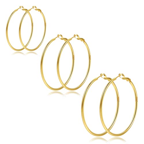 Pendientes de aro chapados en oro para Mujer, pendientes grandes, Argollas de Oro de 14k, Aretes de Mujer de 30mm, 40mm, 50mm, 60mm, juego de aros de oro fino de 14K grande