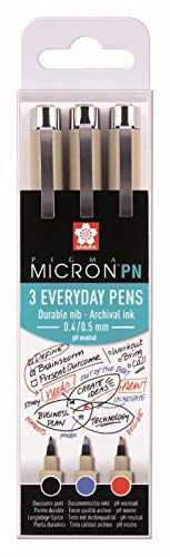 SAKURA Espace beaux arts Pigma Micron PN, 3 Lápices de Colores Pen en Estuche .Negro, Azul, Rojo.Made in Japan