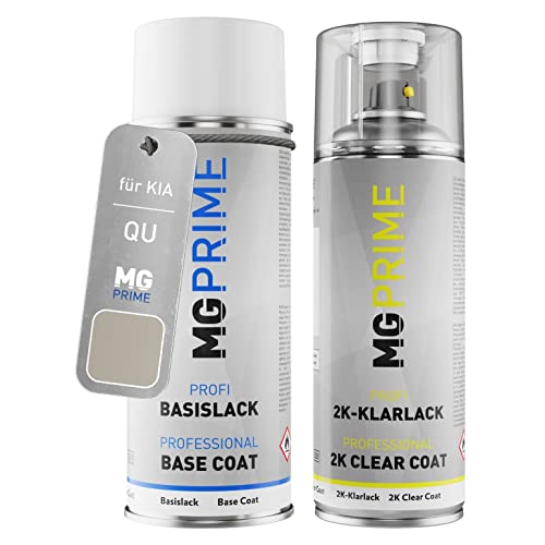 MG PRIME Pintura del coche Set botes de spray 2 componentes para KIA QU Champagne Silver Metallic/Champagner Silber Pintura base pintura transparente de 2 componentes aerosol