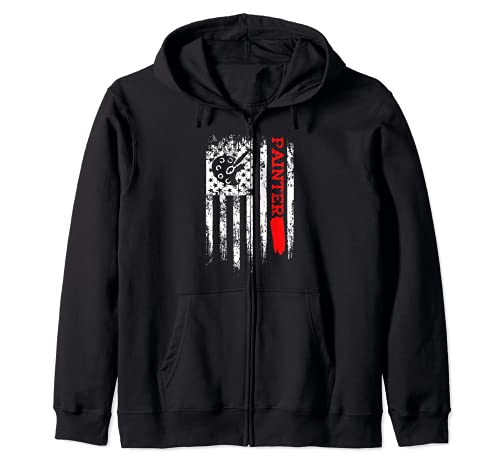 Pintor Paleta Bandera Americana Pintura Decorador Dibujo Sudadera con Capucha