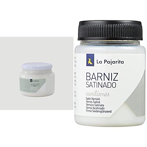 La Pajarita 102891 Pintura para Decoración y DIY, Chalk, 1, Beige (Flor De Jazmin) + Bote de Barniz Acabado Satinado 75ML Efecto Satinado