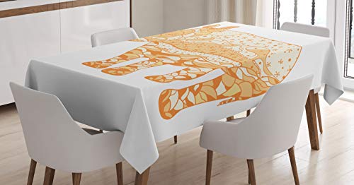 ABAKUHAUS Animal Mantele, Zentangle Arte Animal de África, Fácil de Limpiar Colores Firmes y Durables Lavable Personalizado, 140 x 200 cm, Pale Orange