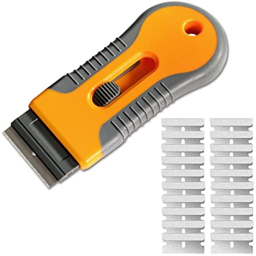 Juliyeh Raspador de vitrocerámica y vitrocerámica, herramienta de limpieza de raspadores de ventana con 20 piezas de repuesto para quitar etiquetas de juntas